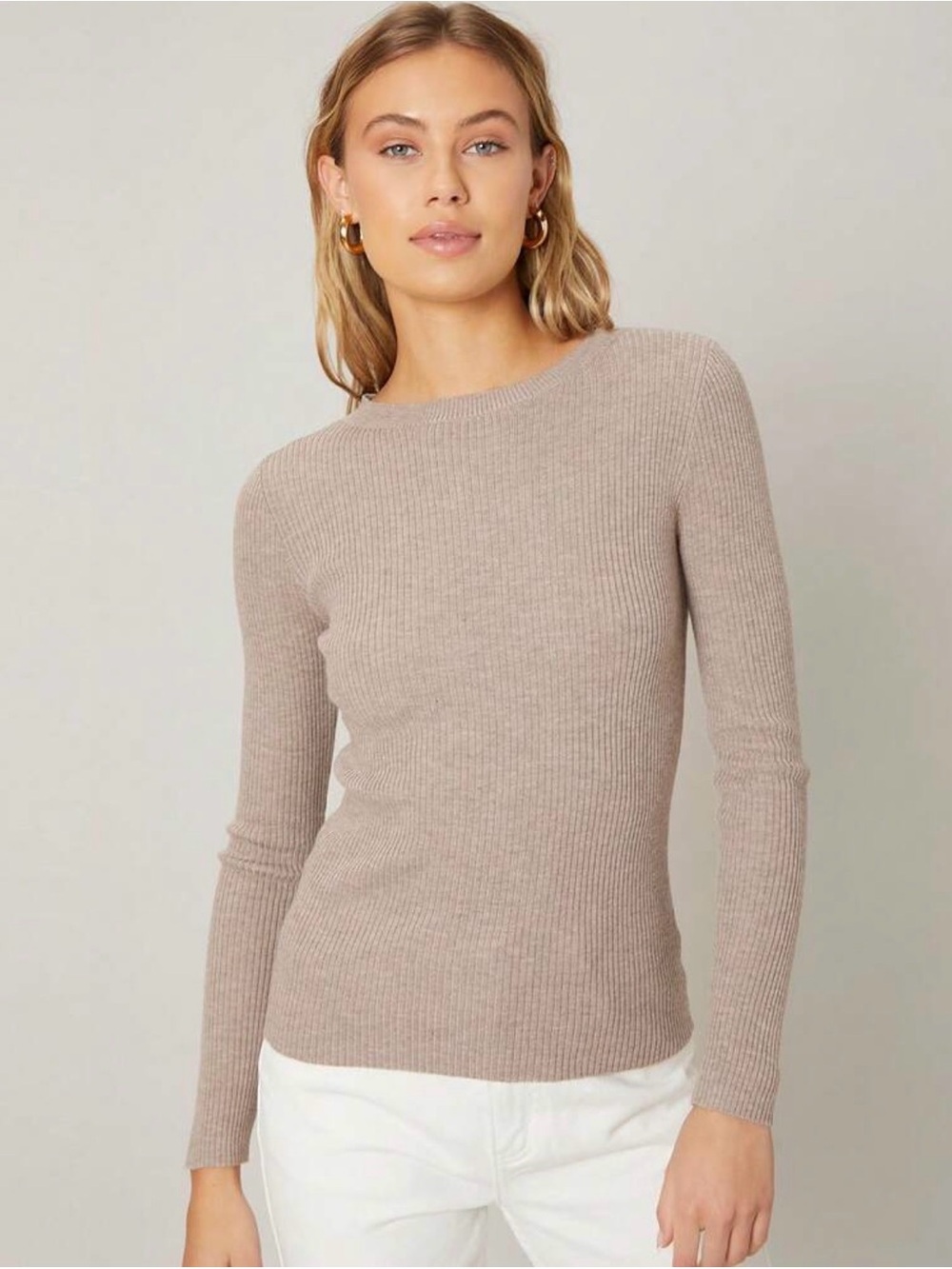 MOTF Premium Mocha Brown Ribbed Slim Fit Wool Blend Sweater L